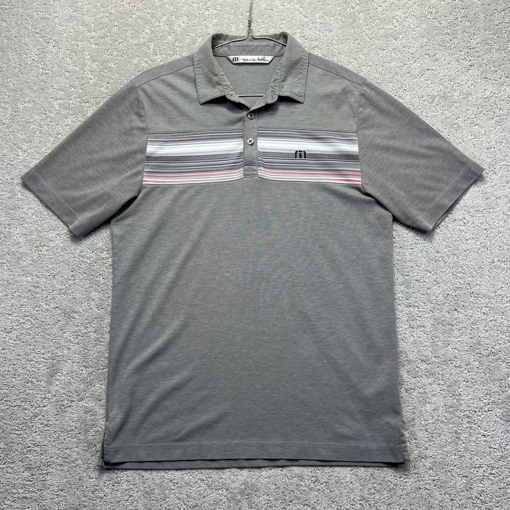 Travis Mathew Polo Shirt Mens Small Gray Striped Pima Cotton Blend Golf Athletic